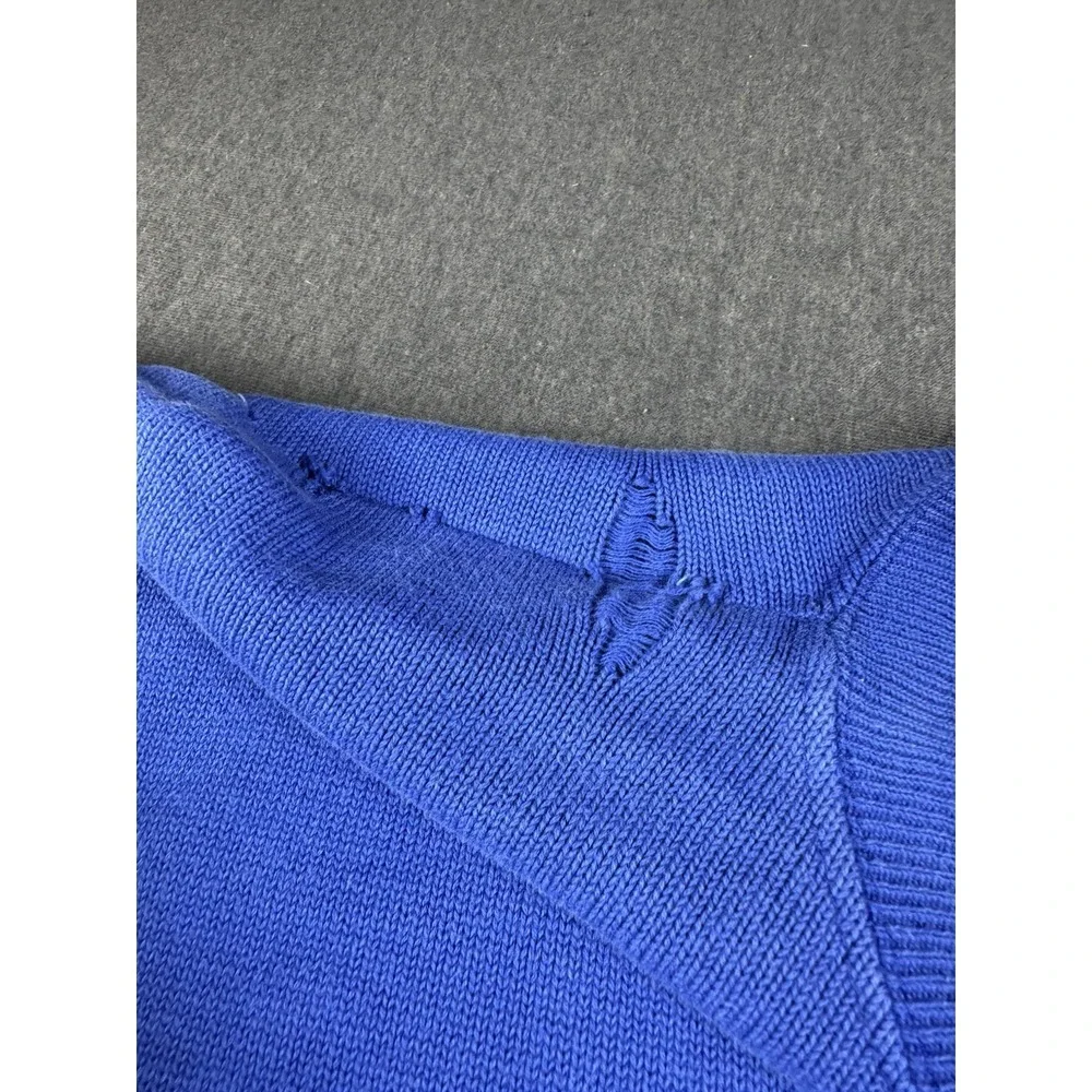 Calvin Klein Sweater Mens L Pullover Blue Cotton Casual distressed 89 Collection